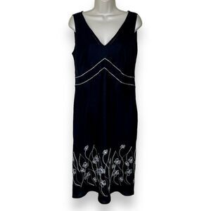 Nikki Valentine Irish Linen Black White Embroidered Sleeveless Dress Women 12